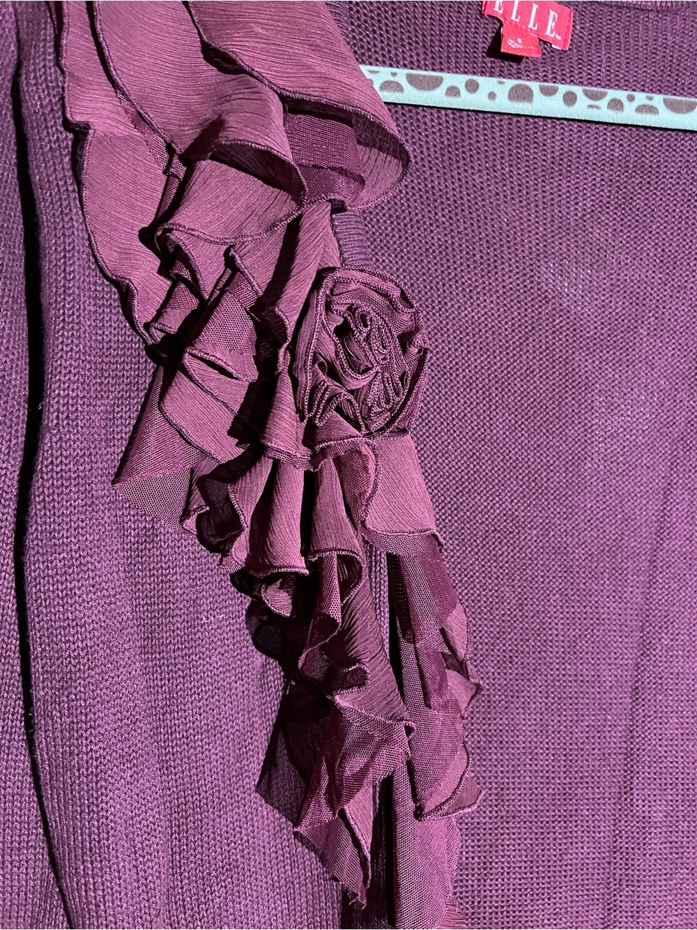 ELLE Plum Ruffled Long Sleeve Knit Cardigan - Picture 3 of 8